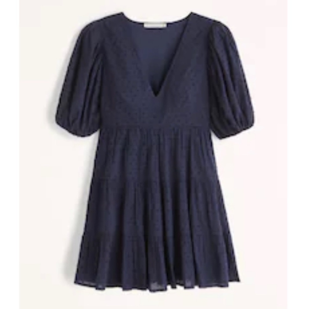 Abercrombie Plunge Puff Sleeve Mini Dress NWT Size S Color Navy